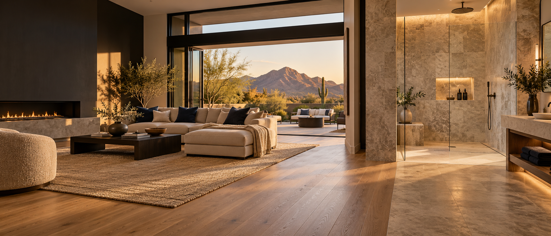 Luxury Phoenix home featuring new flooring and a custom shower