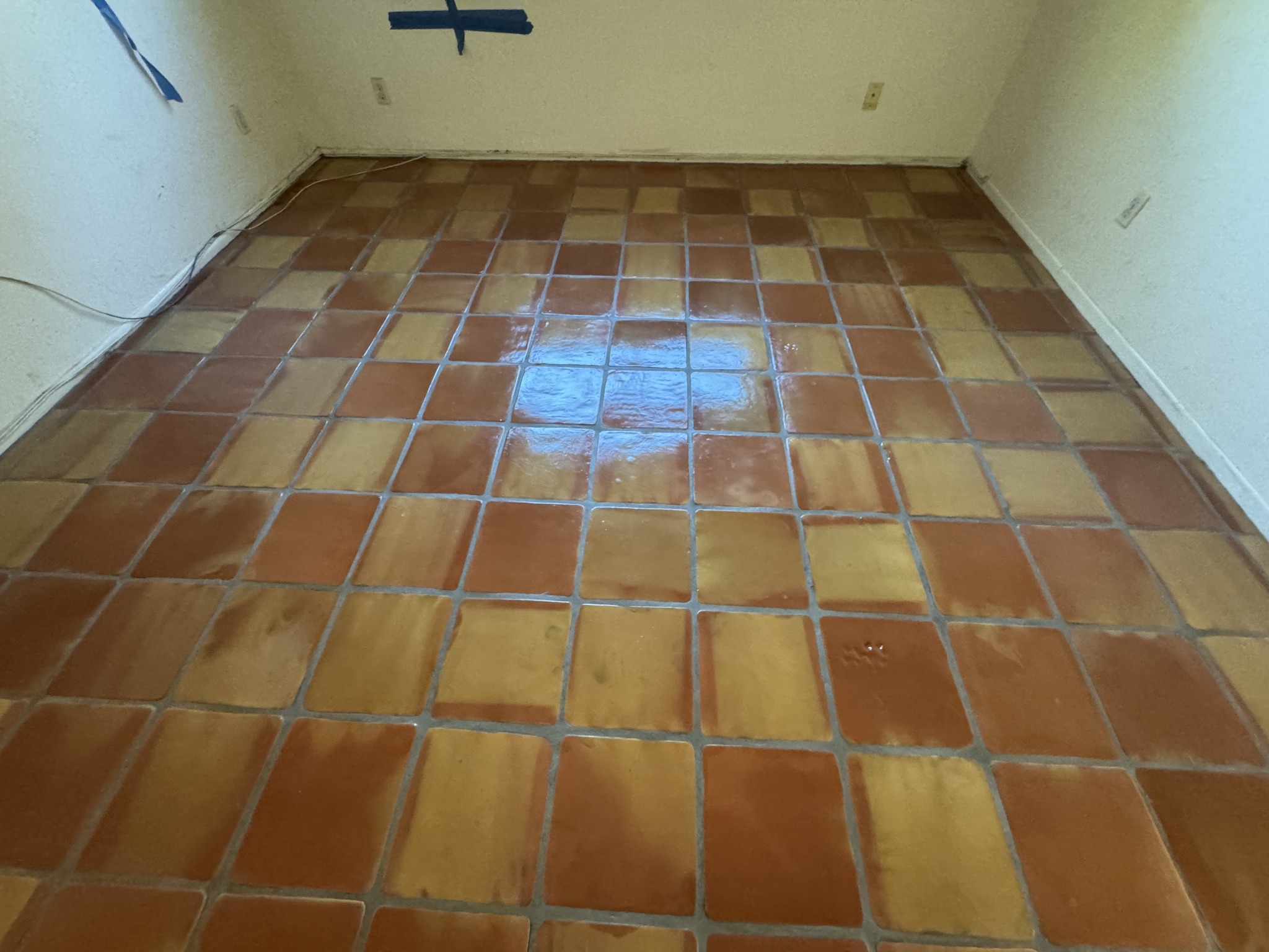 Wide view of a completed Saltillo tile floor